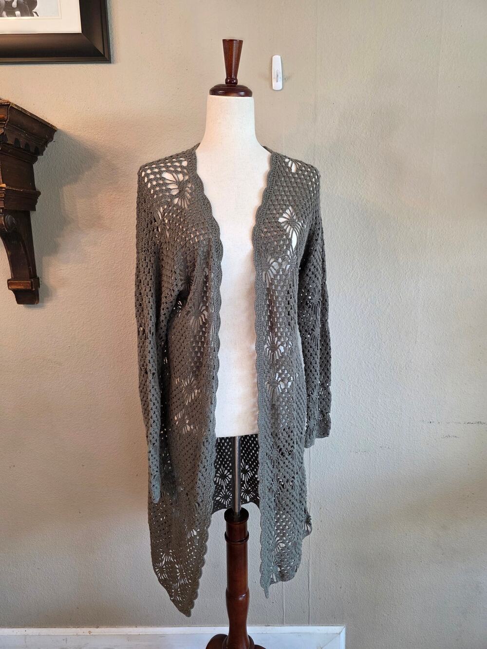Sundance Women's Lightweight Crochet Long-Line Cardigan Sweater SZ XSmall Boho